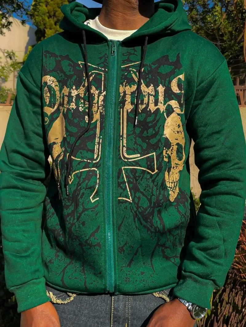 الهيب هوب الشرير الصخرة الشارع الشهير القوطية Harajuku الجمجمة الجرافيك قلنسوة بسحاب الرجال خمر العصرية الرجعية عادية المتضخم البلوز