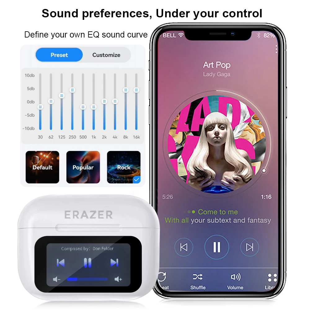 ERAZER AI ترجمة Airs Pro TWS سماعة لاسلكية تعمل بالبلوتوث سماعات التحكم بشاشة تعمل باللمس سماعات HiFi سماعات الأذن HD دعوة سماعات