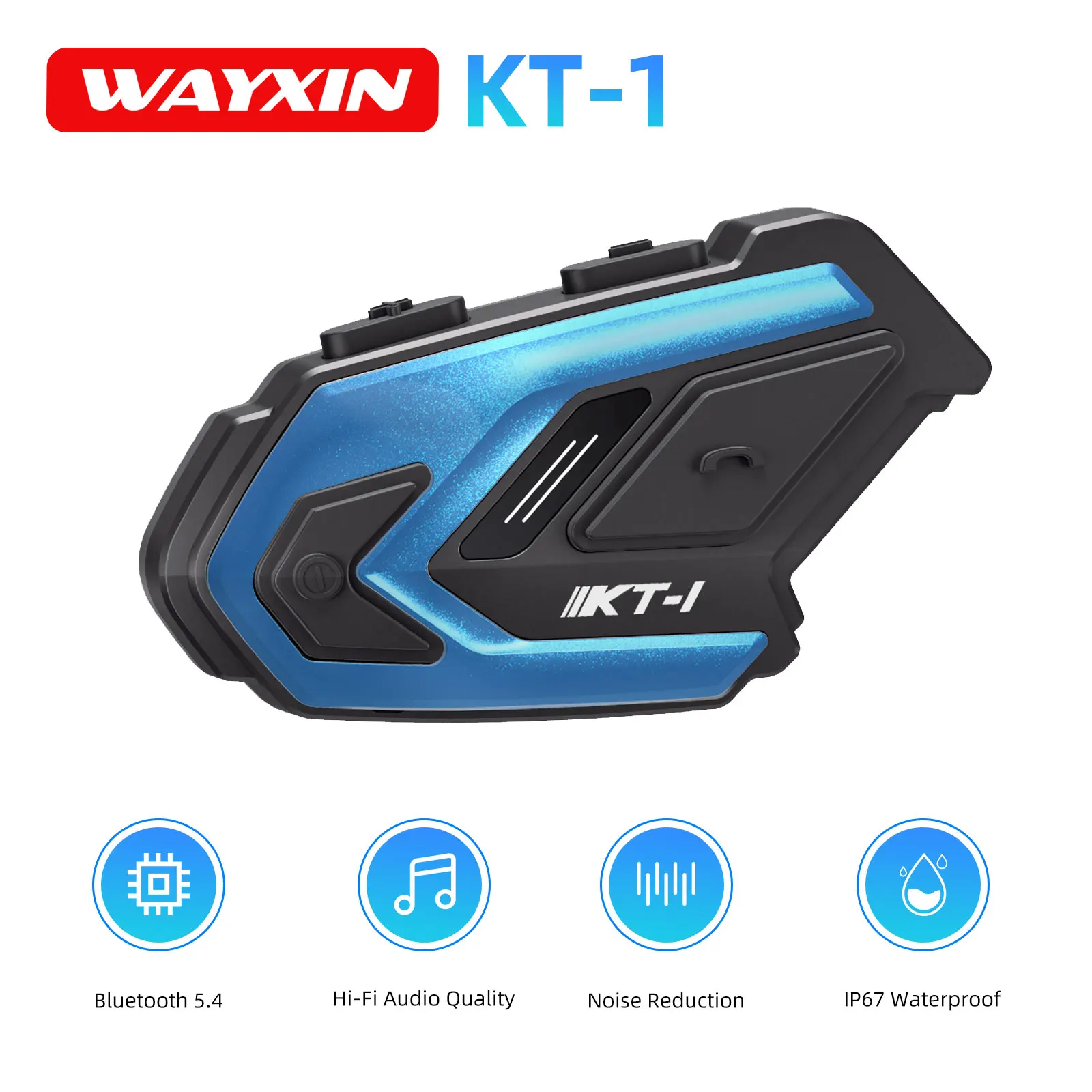 

WAYXIN KT-1 Motorcycle Helmet Bluetooth Headset Rider IP67 Waterproof Bluetooth 5.4 Play Music and Calls Simultaneously 800mAh