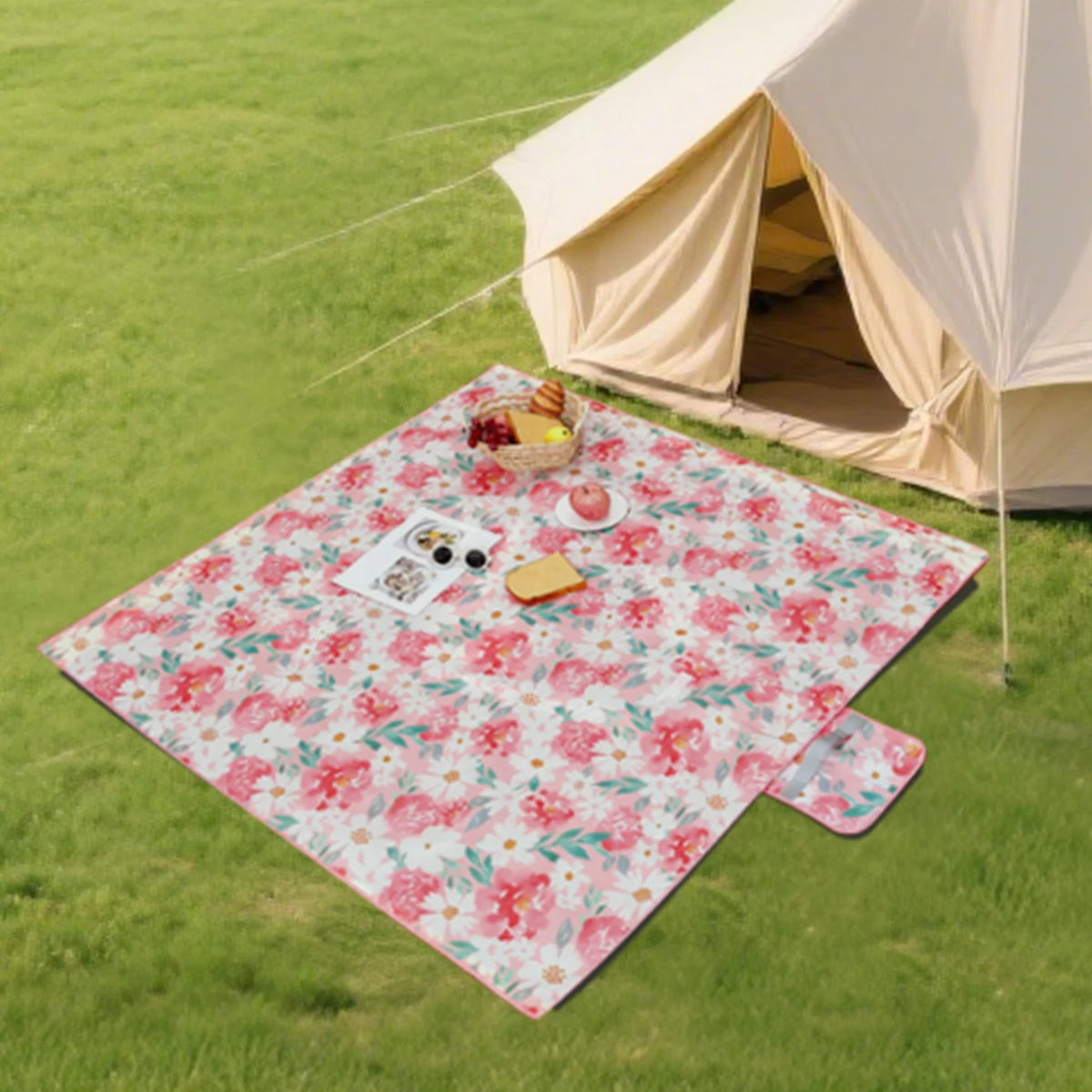 1 Stück 130 x 130 cm tragbare Campingmatte mit Aufbewahrungstasche, wasserdichte, sanddichte, faltbare Picknickmatte, Decke für Strandreisen im Freien