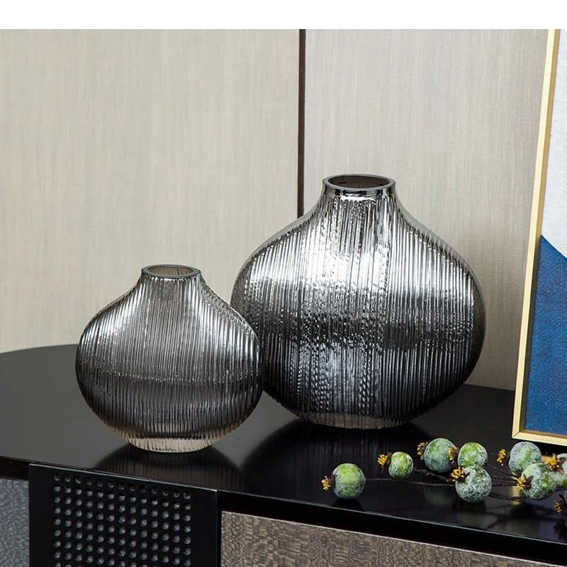 Silver Brushed Glass Vase Living Room Porch Decoration Flower Arrangement Hydroponic Pot Home