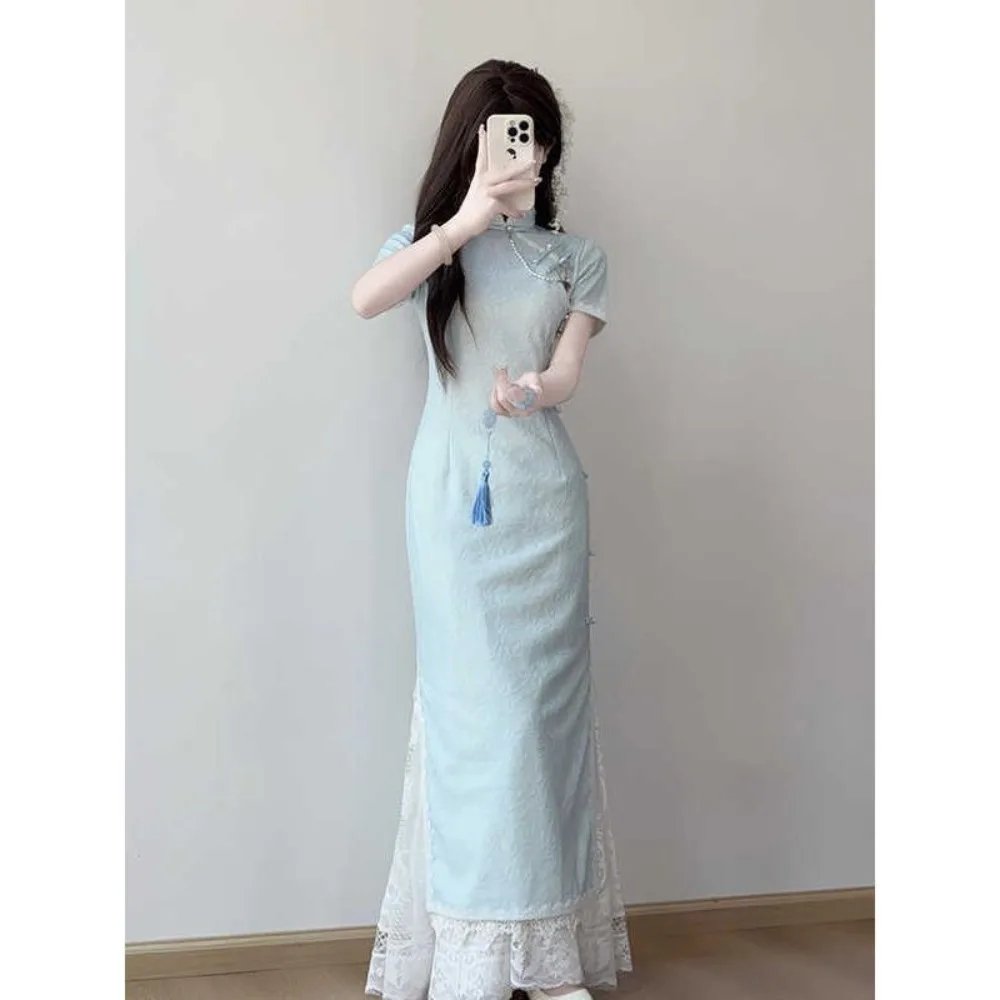 

‌ Элегантное платье Cheongsam — винтажный современный традиционный наряд для женщин, повседневное носимое платье в китайском стиле