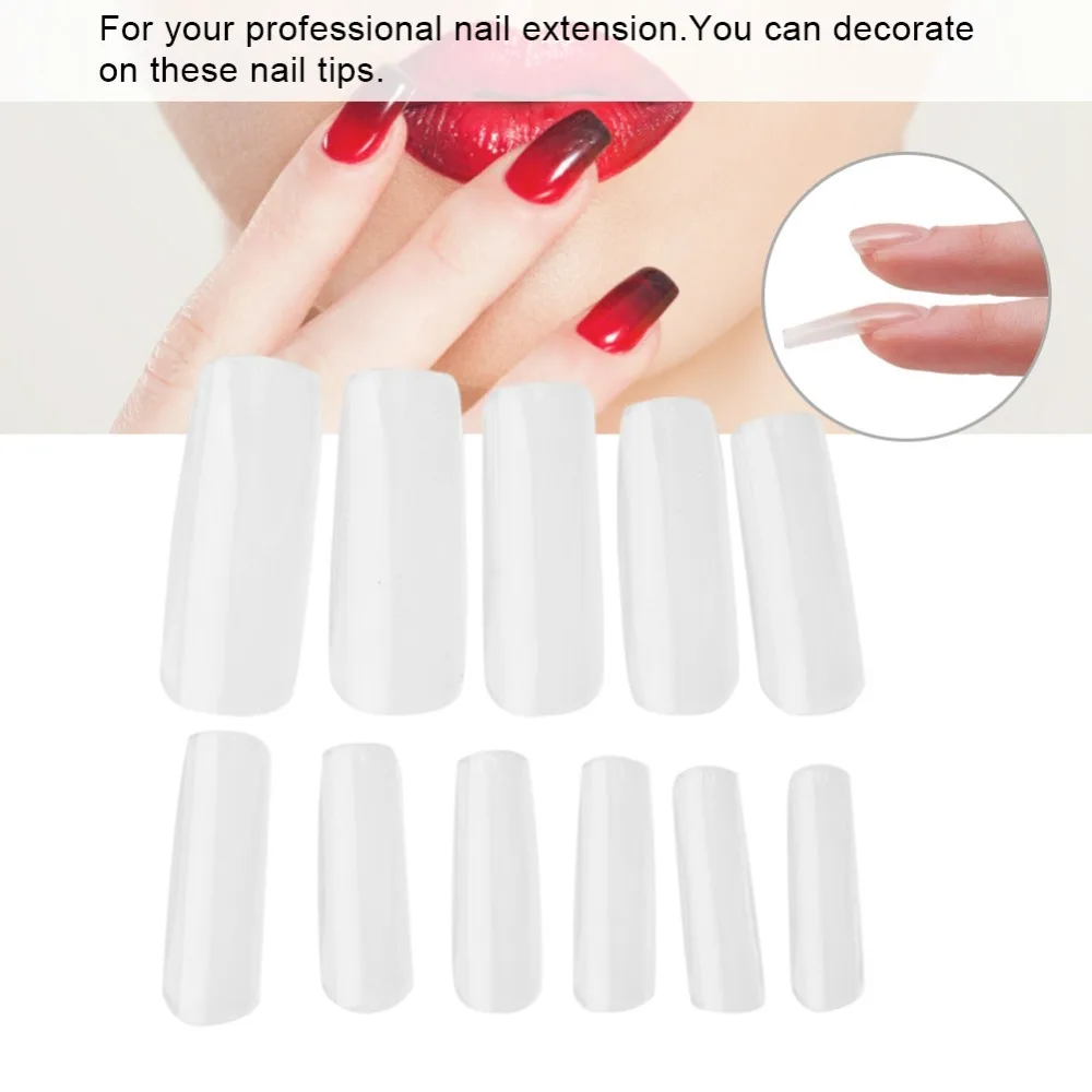 500pcs Transparent Full Coverage False Nail Tips Clear Acrylic Long Square Super Thin Traceless Nail Tips