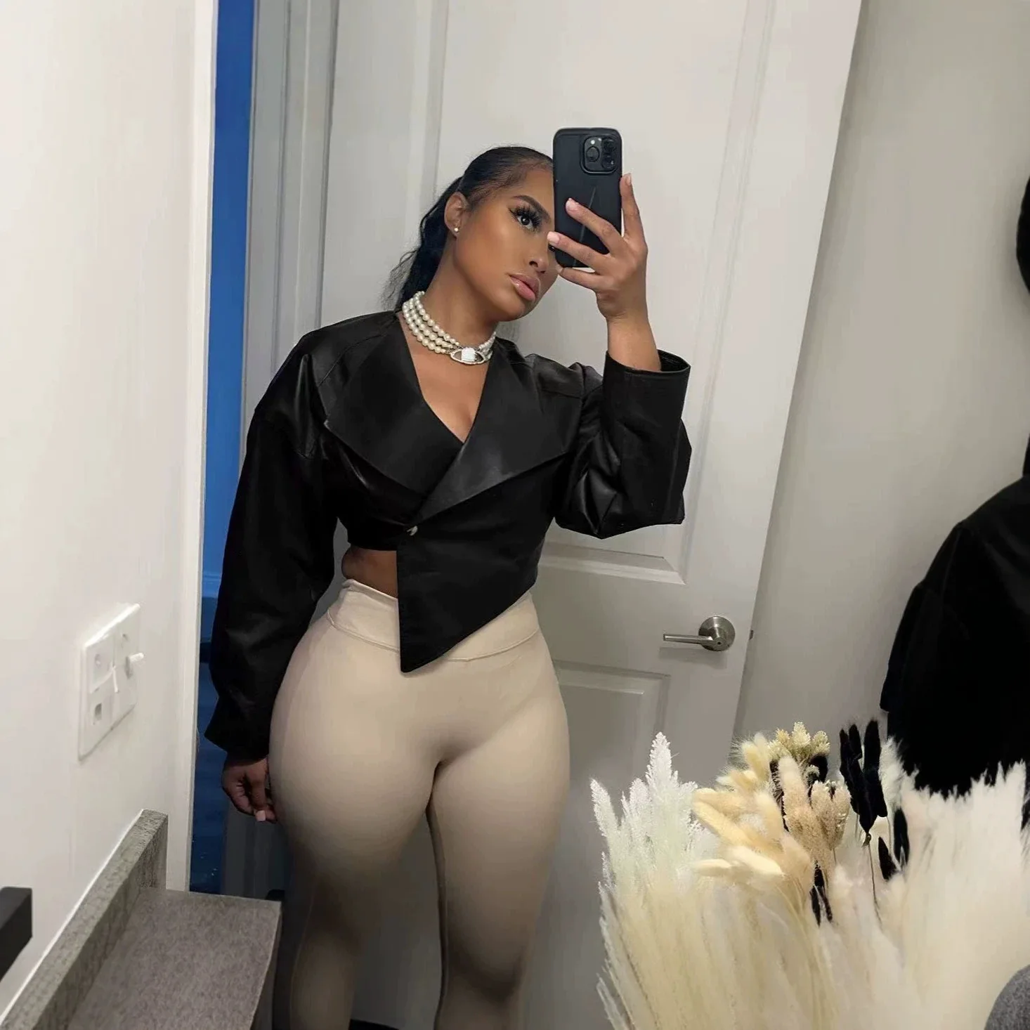 PU Leather Long Sleeve Jacket Women Spring Summer Fashion Waist Coat Outerwear Blazer Tops PU Leather Jackets