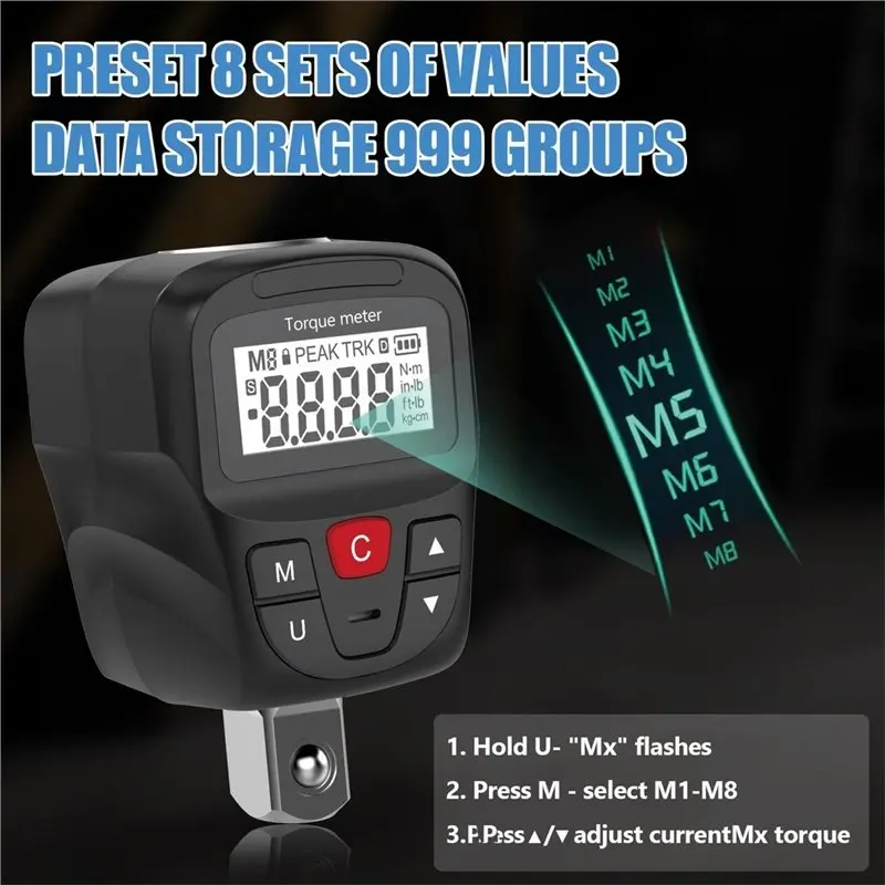 ABKJ-Digital Torque Meter 17-340 Nm Electronic Torque Tester Wrench Adapter For Bike Car Repair Hand Tools Set