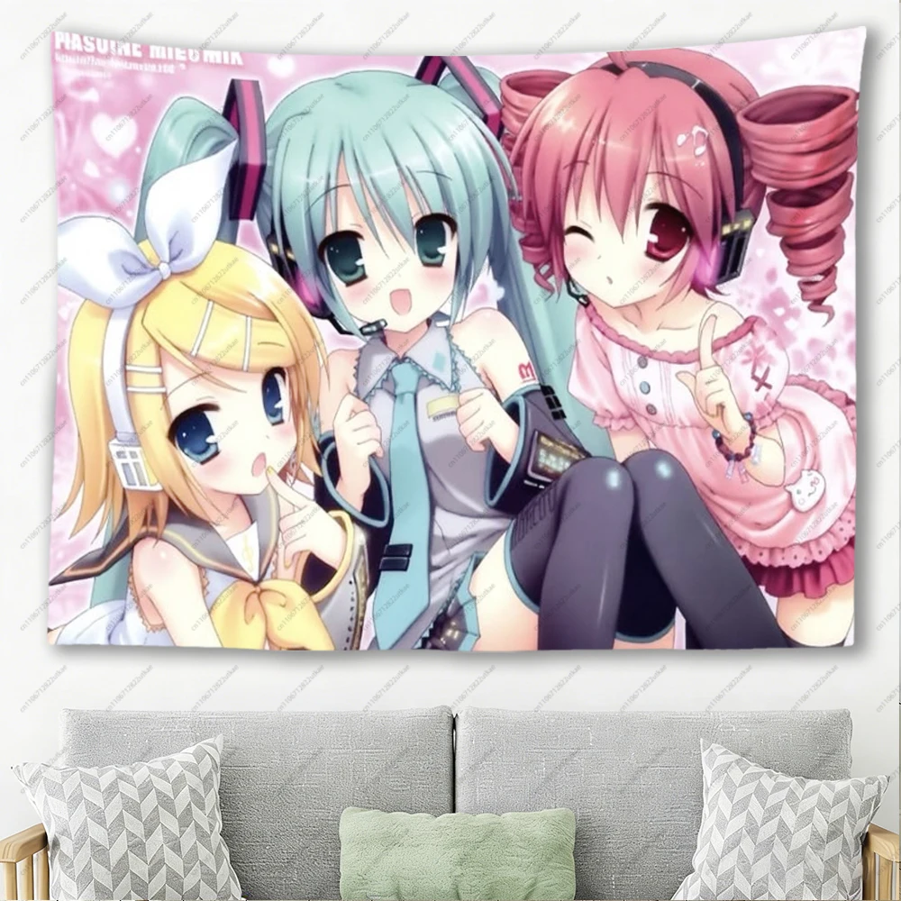 可愛いピンクのアニメガールズタペストリー、カワイイボーカロイド壁掛け、アニメルームの装飾に