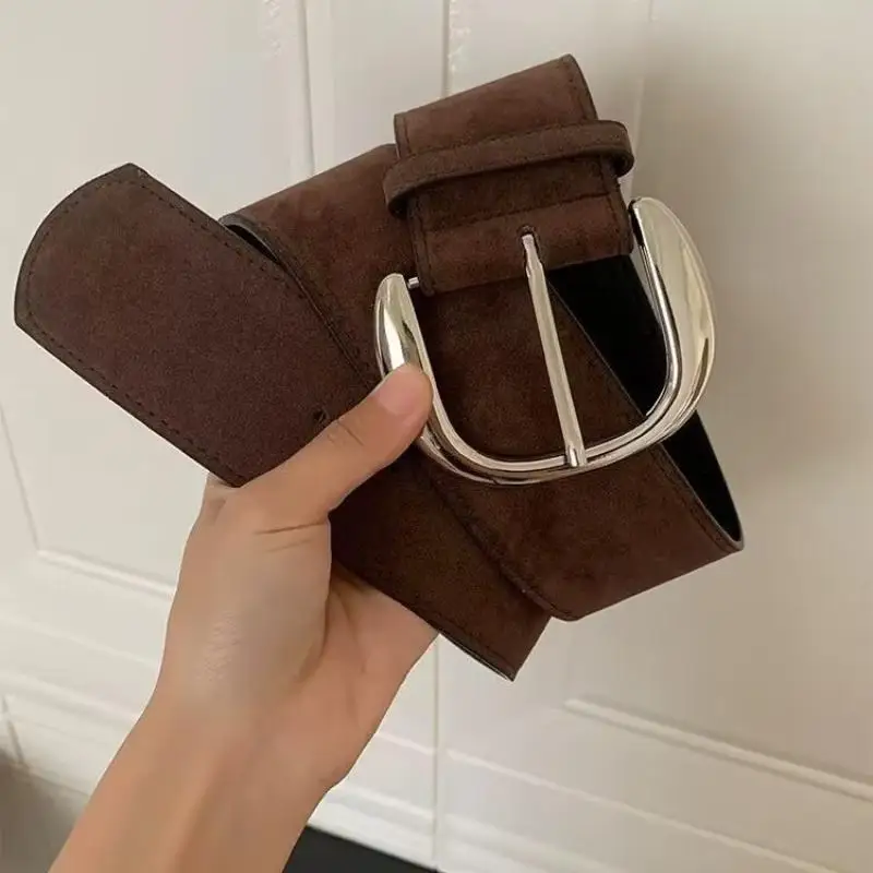 ميلارد نمط جلد الغزال حزام عريض عصري عادية دبوس مشبك حزام خمر Y2K تنوعا حزام الخريف والشتاء