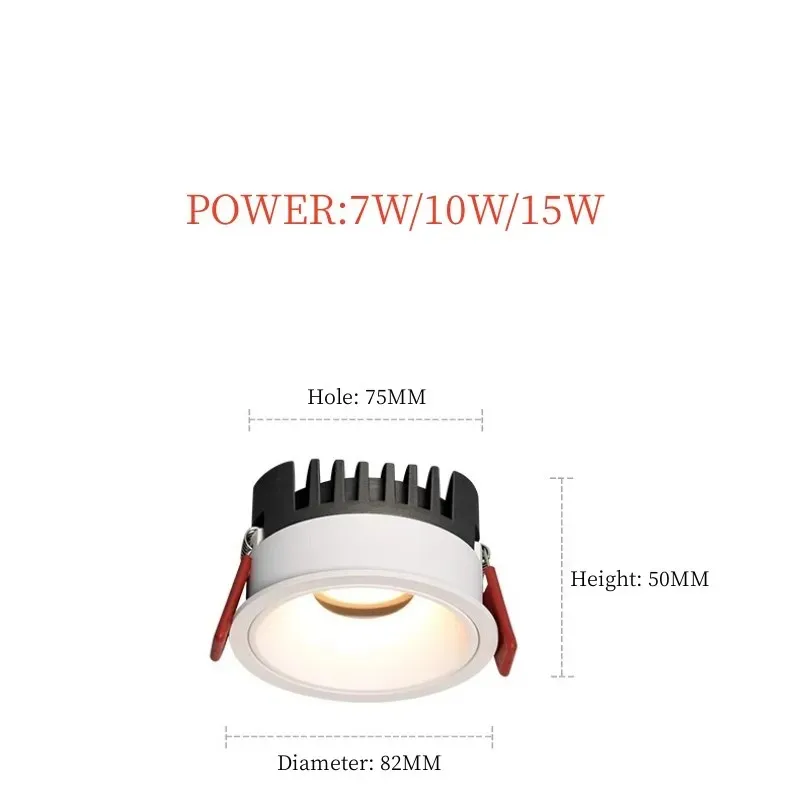 Imagem -05 - Dimmable Anti-glare Led Downlight Lâmpada Embutida do Teto Alumínio Cob Light 7w 10w 15w ac 110v 220v Casa Escritório Loja