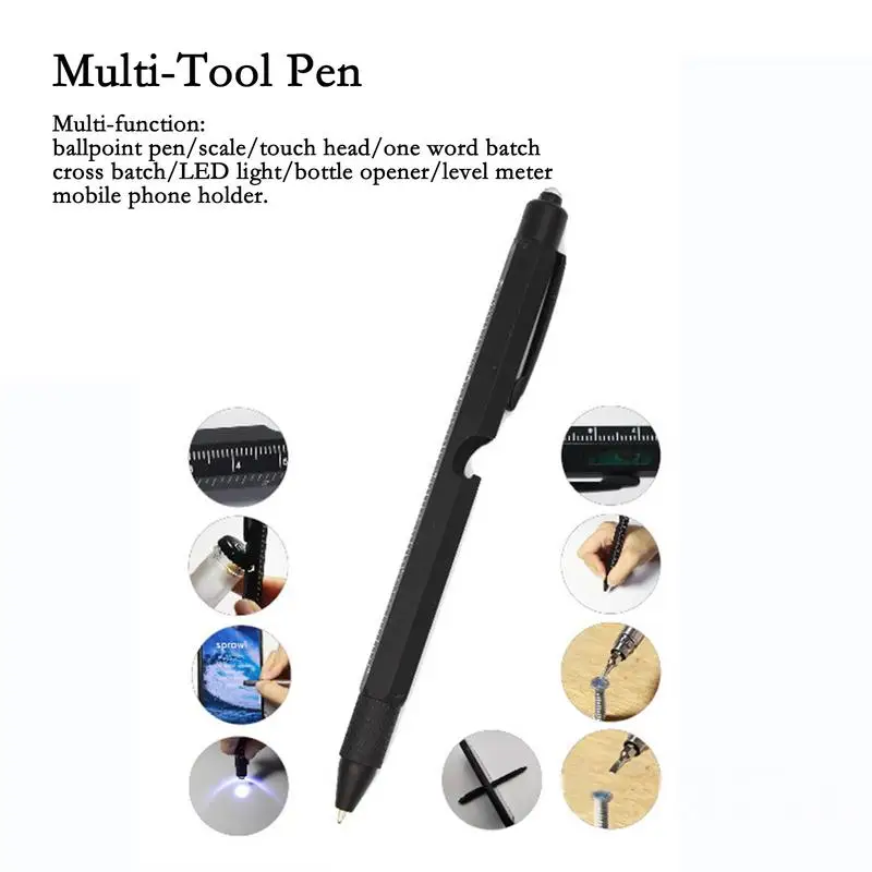 9 In1 Multifunction Ballpoint Pen With Modern Handheld Tool Measure Technical Ruler Screwdriver Touch Screen Stylus Spirit Level