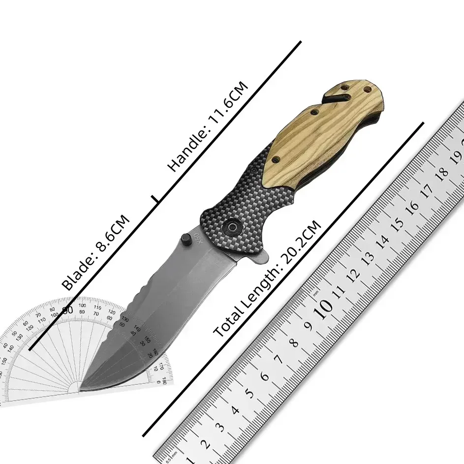 Novelty Gray X50 Pocket Knife 5Cr13Mov Titanium Blade Wood Handle Survival EDC Tactical Folding Knife Fruit Cutting Tools