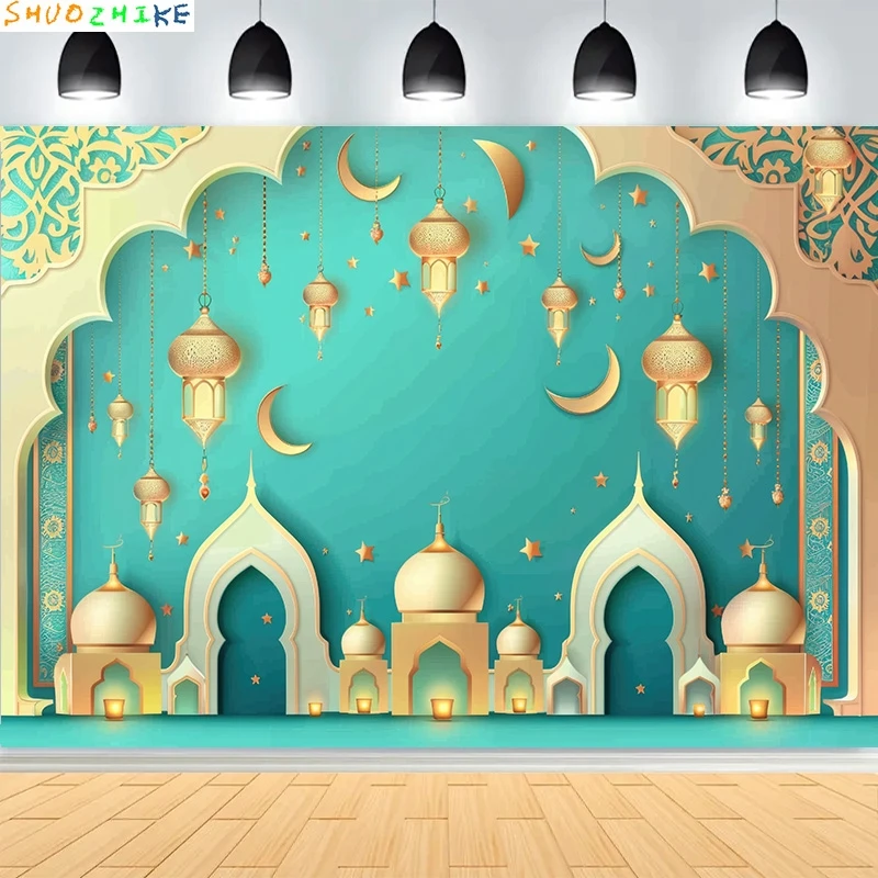 عيد الفطر التوضيح مع مسجد فانوس خلفيات للتصوير الفوتوغرافي الإسلامية الأضحى العربية قصر استوديو الصور خلفية MO-02