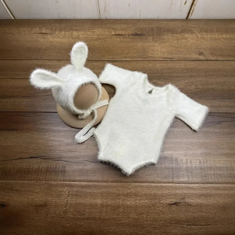 

Newborn Photography Clothing Cute Knit Hat+Jumpsuit 2Pcs/set Studio Baby Photo Props Accessories Infant Shoot Rabbit Clothes