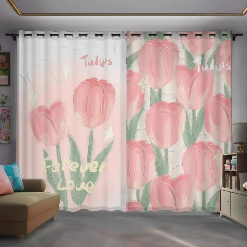 

Sample Custom Curtains for Living Room Modern Oil Painting Flowers Blackout Bedroom Tulip Pattern Ins Style Thermal