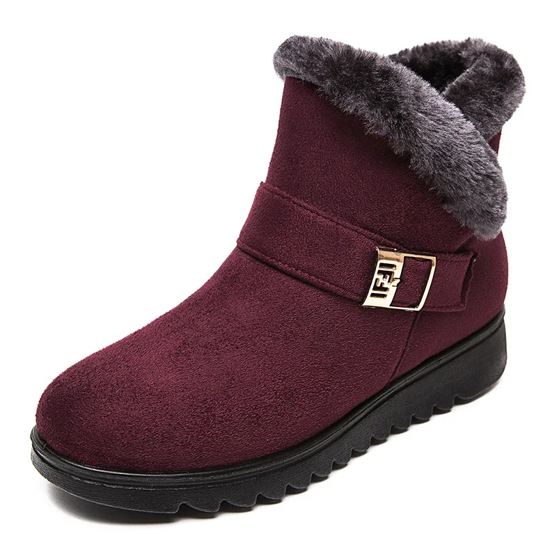 

Women Cotton Warm Snow Boots Middle Age Plush Lined Boots Thick Fleece Flat Mom Boots Plus Size Ankle Insulated Shoes