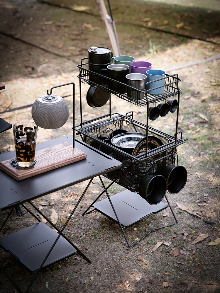 

Double-Tier Storage Basket for Outdoor Camping Tableware | Kitchen Drain Basket with Expandable Rack for Bowls and Chopsticks