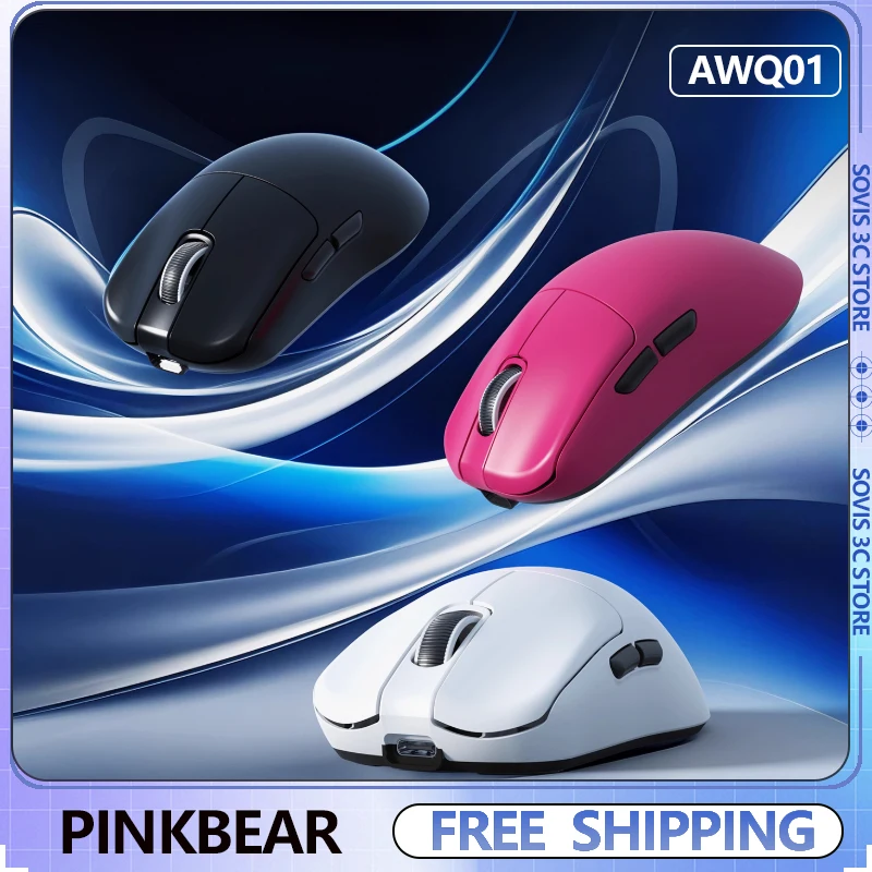 

AWQ01 PINKBEAR Wireless E-sports Gaming Mouse Ultra-lightweight Tri-mode Ergonomic Mice PAW3311 12000DPI Office Mouse Accessory