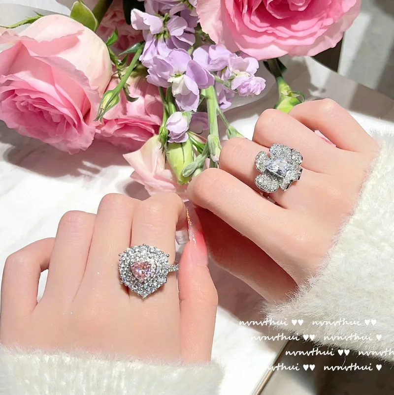 خواتم الحفلات للنساء مصمم زهرة كوكتيل الإكسسوارات قابل للتعديل حجم الزفاف المشاركة غرامة مجوهرات هدية #4