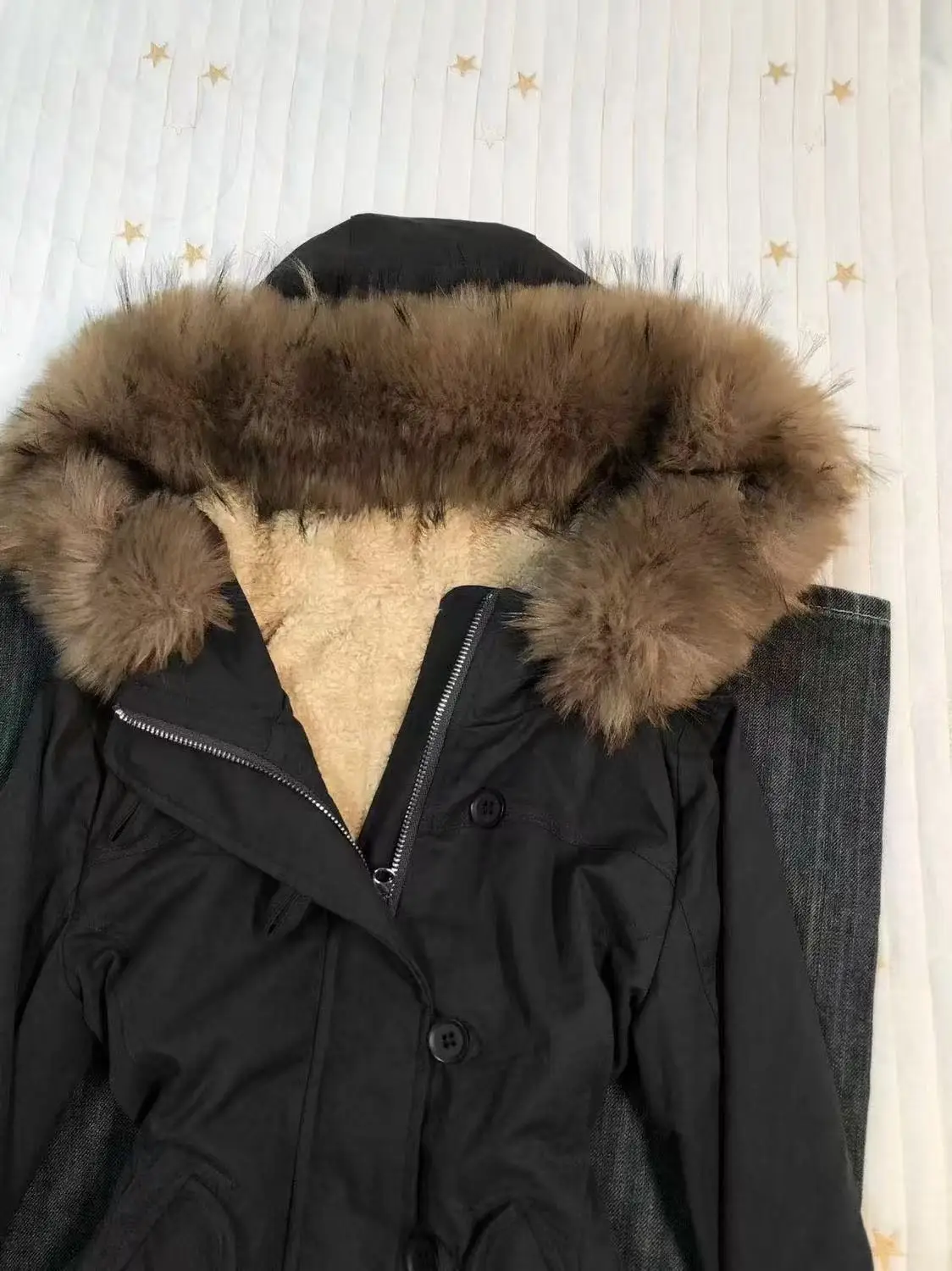 Vintage Retro Hooded Fur Trim Parka Jacket Women Fleece Lined Drawstring Waist Slim Fit Elegant Warm Casual Streetwear Winter