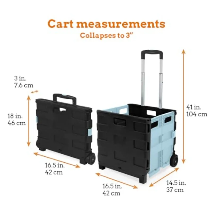 Ultra-Slim Rolling Collapsible Storage Pack-N-Roll Utility-carts, with Telescopic Handle, for Home, Garden, Shopping, Office, S