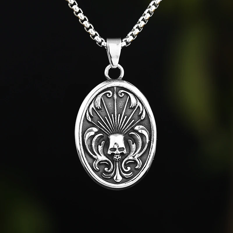 

Dropshipping Cool Mens Stainless Steel Necklace Skull Pendant Retro Gothic Punk Style Monster Skull Jewelry Gift V080