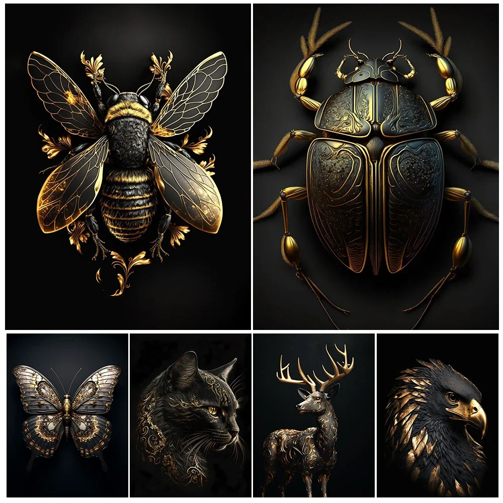 

Mysterious Sea Creatures,Insects,Animals,Black And Gold Wall Art Canvas Print Modern Animals Art Poster Print Home Decoration