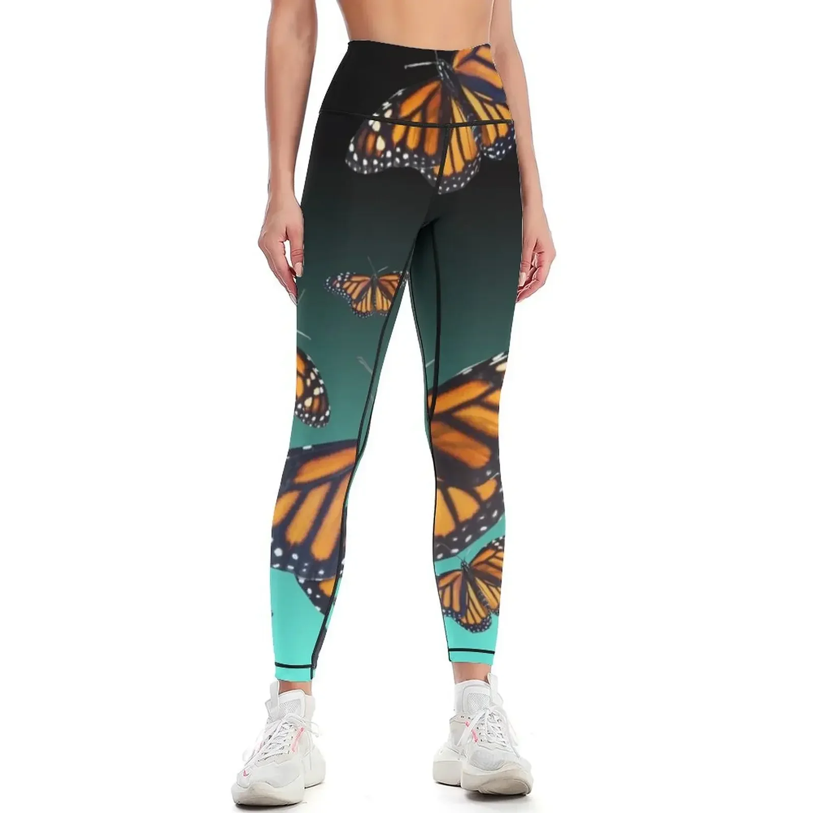 

Blue and orange monarch butterfly pattern Leggings sports for sports shirts gym high waist legging push up Womens Leggings