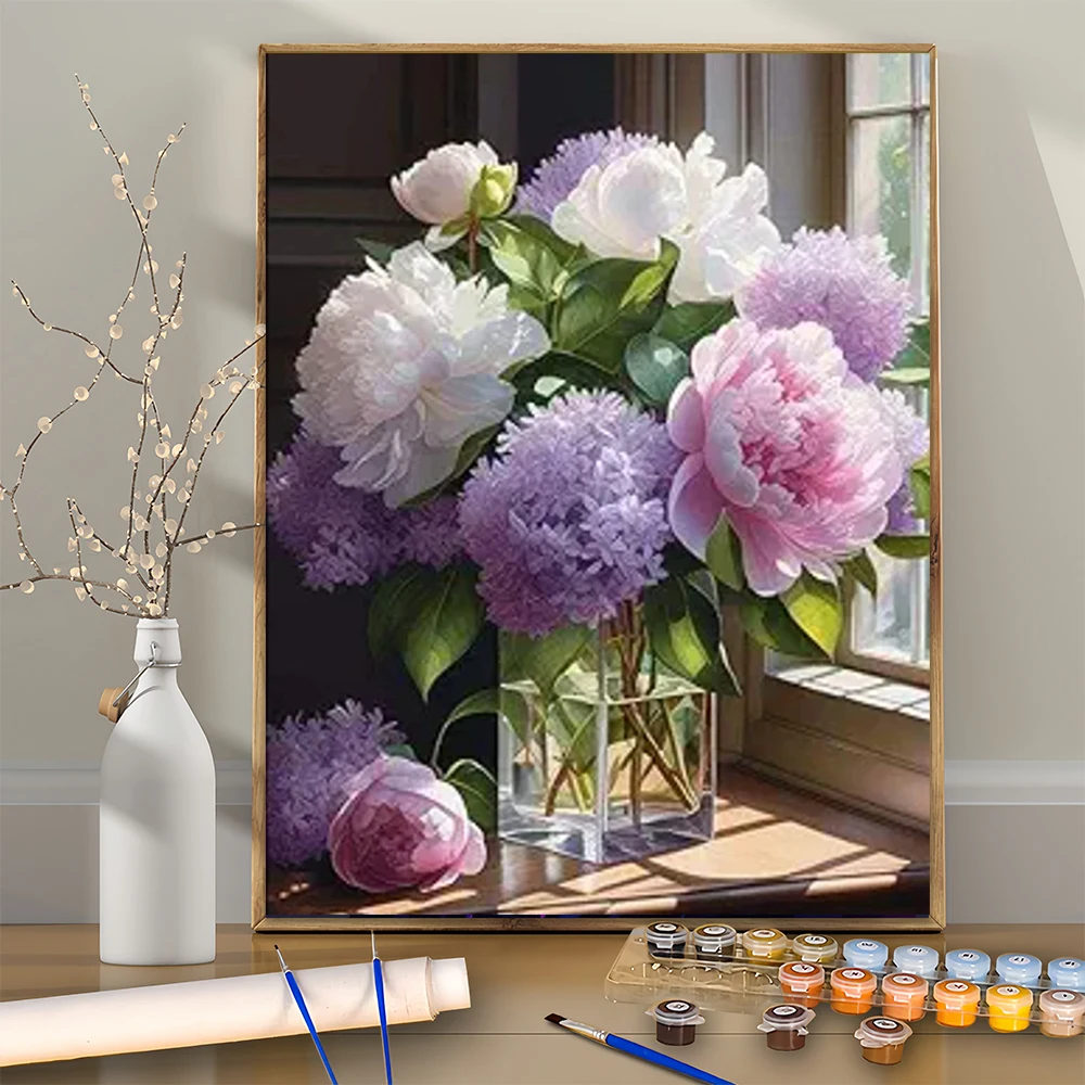 

1PCS Hydrangeas by the Windowsill DIY Acrylic Digital Painting Kit For Beginners Home Wall Decor Frame Not Included