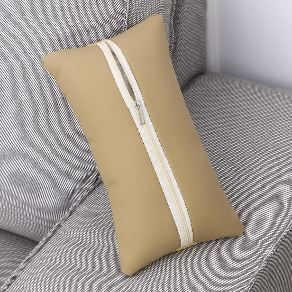 

Beige Headrest Car Seat Memory Cotton Neck Pillow PU Breathable Driving Comfort Safety Waist Pad