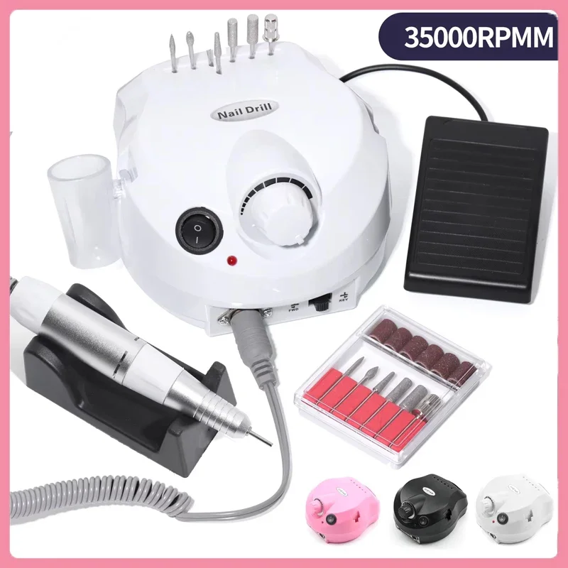 آلة حفر الأظافر الكهربائية 35000 دورة في الدقيقة مع مجموعة القاطع جل الملمع أداة تلميع قوية مجموعة ملف الأظافر لأدوات أظافر الصالون