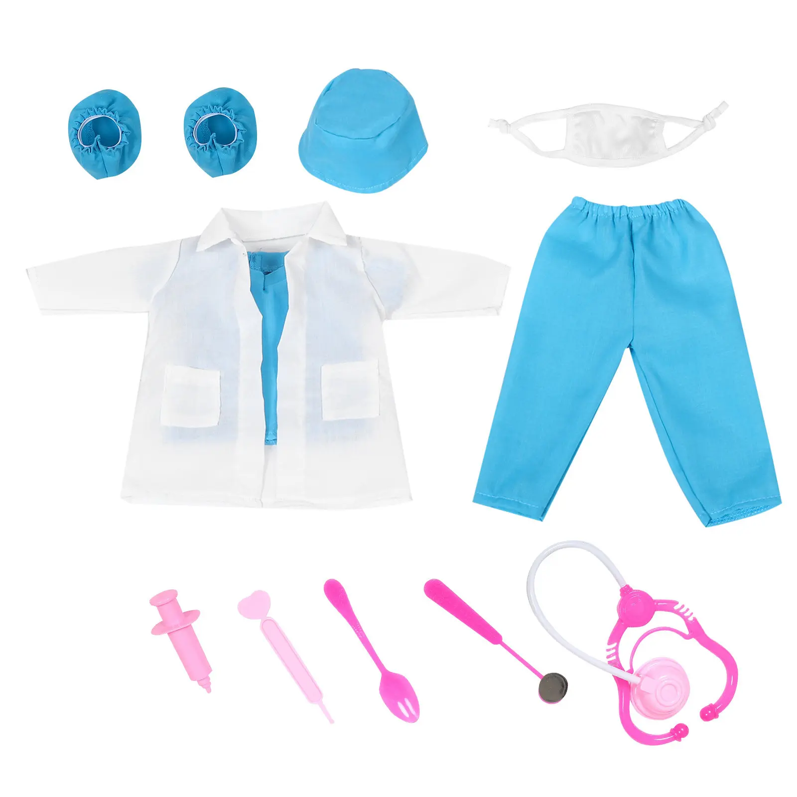 1 ชุด 18 นิ้วชุดพยาบาลชุดหมอจิ๋วสำหรับเล่นบทบาทสมมติเด็กการเรียนรู้ทักษะทางสังคม 18 นิ้ว