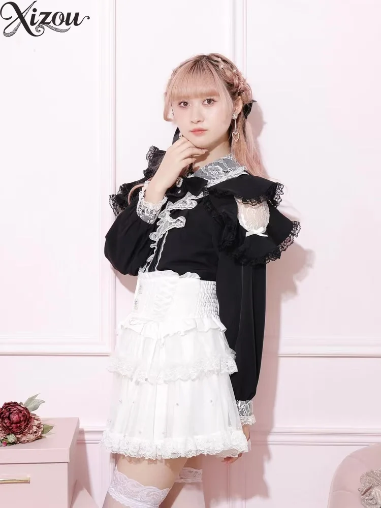 2025 New Lace Fungus Edge Long-sleeved Shirt Spring Autumn Women's Clothing Camisas De Mujer Casual Ladies Casual Tops