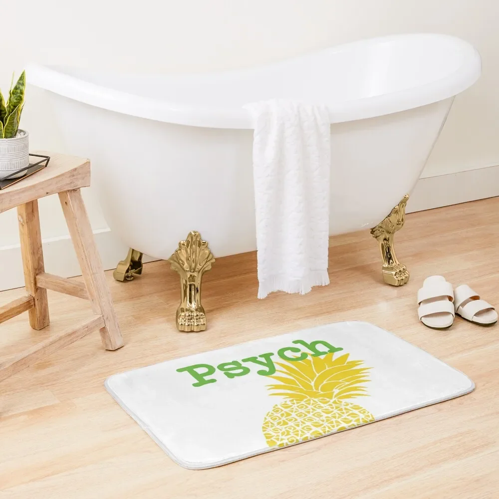 

Minimalist Psych TV Show Pop Culture Lime Yellow Fun Green Pineapple Bath Mat Bathroom Interior Mat