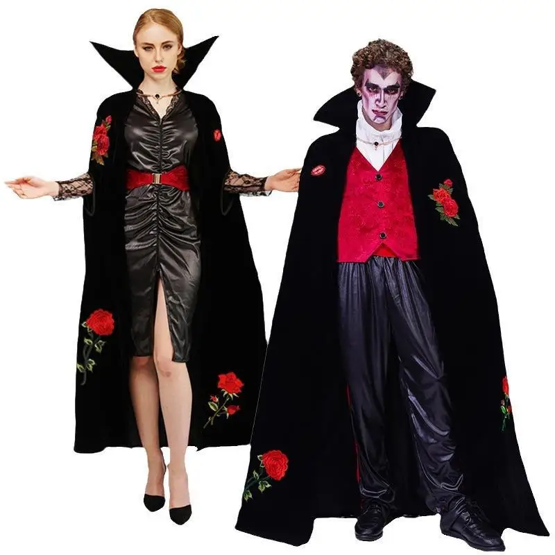 الأزواج الكبار loween روز التطريز دور بلانغ مرحلة الأداء الاسمية زي الرجال النساء Ele القوطية الملابس