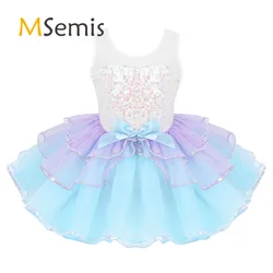 Tutú de Ballet para niñas, vestidos de cisne, lentejuelas brillantes, empalme de malla, Bowknot, ropa de baile de Ballet, leotardo de gimnasia, vestido de tutú de bailarina