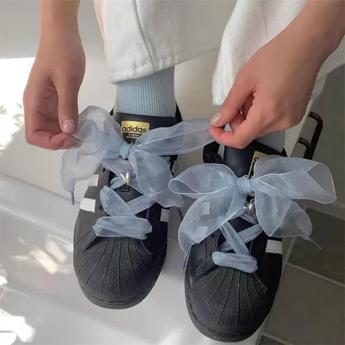 Cordones de hilo de gasa transparente ensanchados de 4cm, cordones anchos de lazo grande de seda plana, zapatos informales blancos de belleza de tendencia, cordones, envío directo