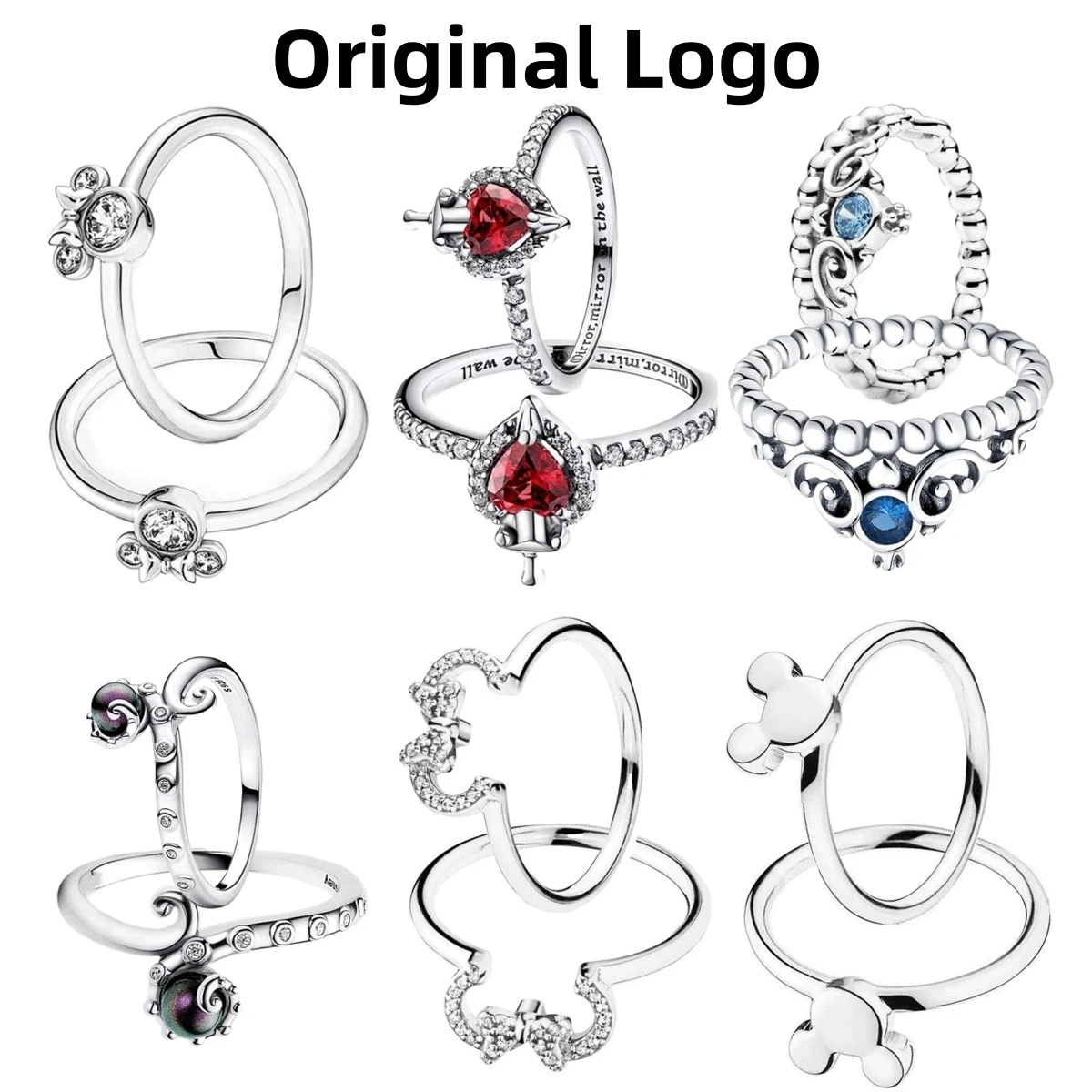 Original Charm 925 Pure Silver Women's Ring Women's Silver Zircon Red Minnie Bow Mickey Luxury Fashion Lover Jewelry Gift