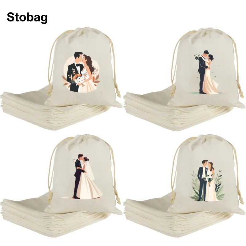 

StoBag 10pcs Wedding Linen Cotton Bags Small Drawstring Cloth Gift Candy Packaging Storage Bundle Pocket Reusable Pouch Party