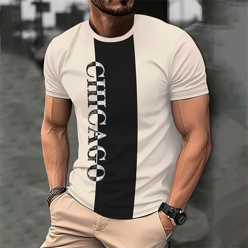 

Simple Patchwork Letters Graphic T Shirts Summer Casual Short Sleeve 3D Printed T-shirts Loose Breathable Daily Wear Mens Tees