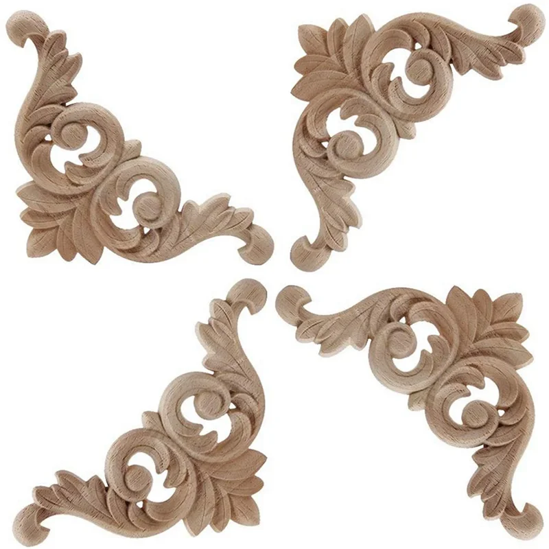 AT13 50 Pcs Wood Carving Decal Wood Carved Mouldings Corner Applique Home Door Decor Wood Carving For Door Cabinet Windows
