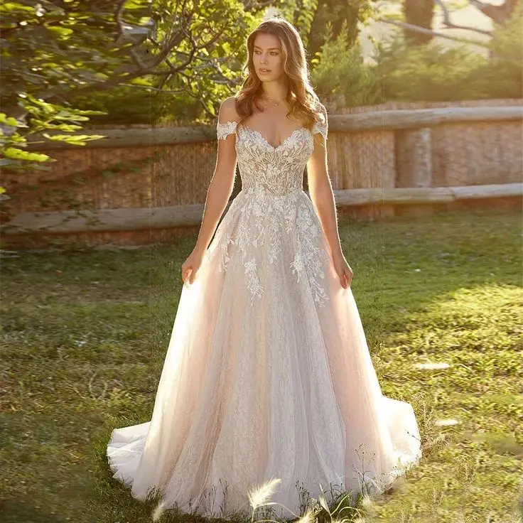Elegant Lace Wedding Dress Off Shoulder Wedding Dresses for Bride 2026Appliques Tulle Bridal Gown Ball Prom Dress