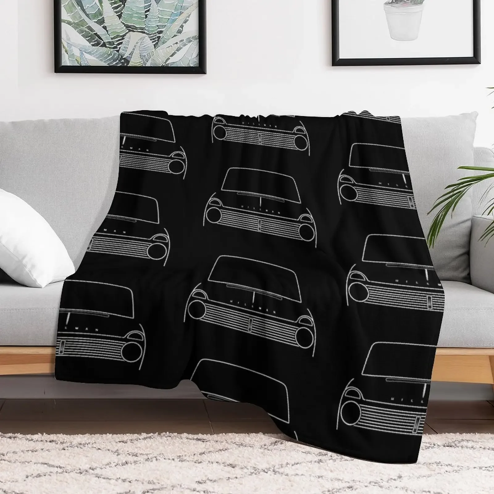 Hillman Super Minx classic 1960s British car white outline graphic Throw Blanket Stain Resistant Cozy Warm Blanket