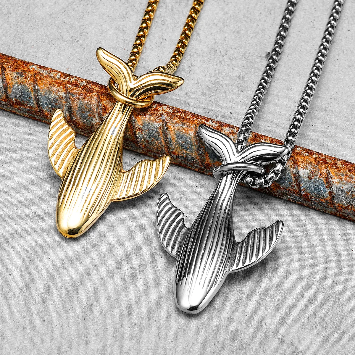 Minimalist Whale Tail Pendant Necklace Stainless Steel Unisex Hip Hop Jewelry Waterproof Sweater Chain Cool Trendy Couple Gift