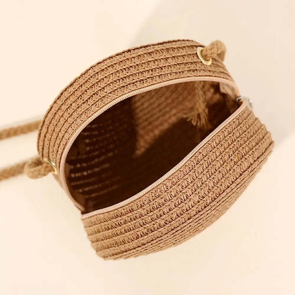 Coin Purse Woven Straw Straw Bag Round Handmade Summer Beach Bag Handbag Kid Children