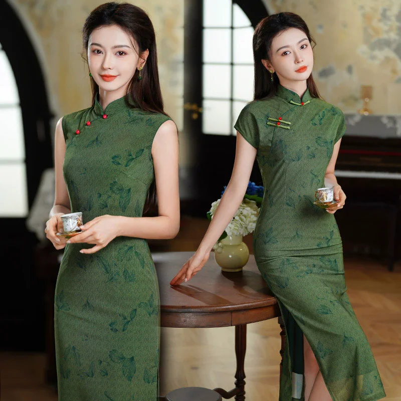 

Green Cheongsam 2025 Chinese Style High end Retro Young Improved Sleeveless Dress Women Spring/Summer Qipao Dress