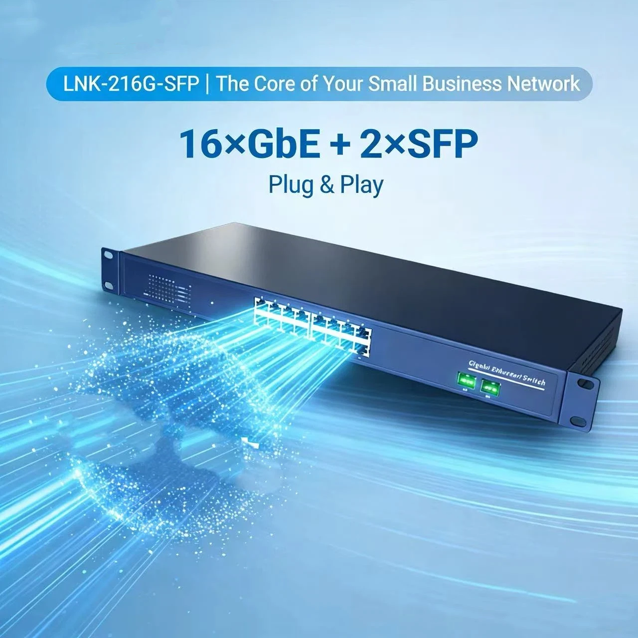 16 Port Gigabit Switch 10/100/1000M with 2 SFP Slots, Network Ethernet Switch with Auto-negotiation for LAN