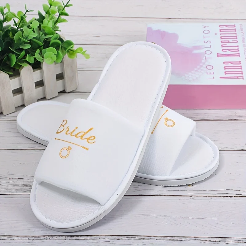 Bride and bridesmaid disposable slippers; wedding party supplies; indoor walking open toe slippers; guest shoes; hotel travel