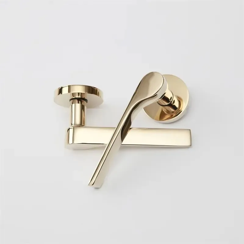 North America Brass Lever Door Handle Vacuum PVD Gold Plated Flat Geometric with Privacy Lock