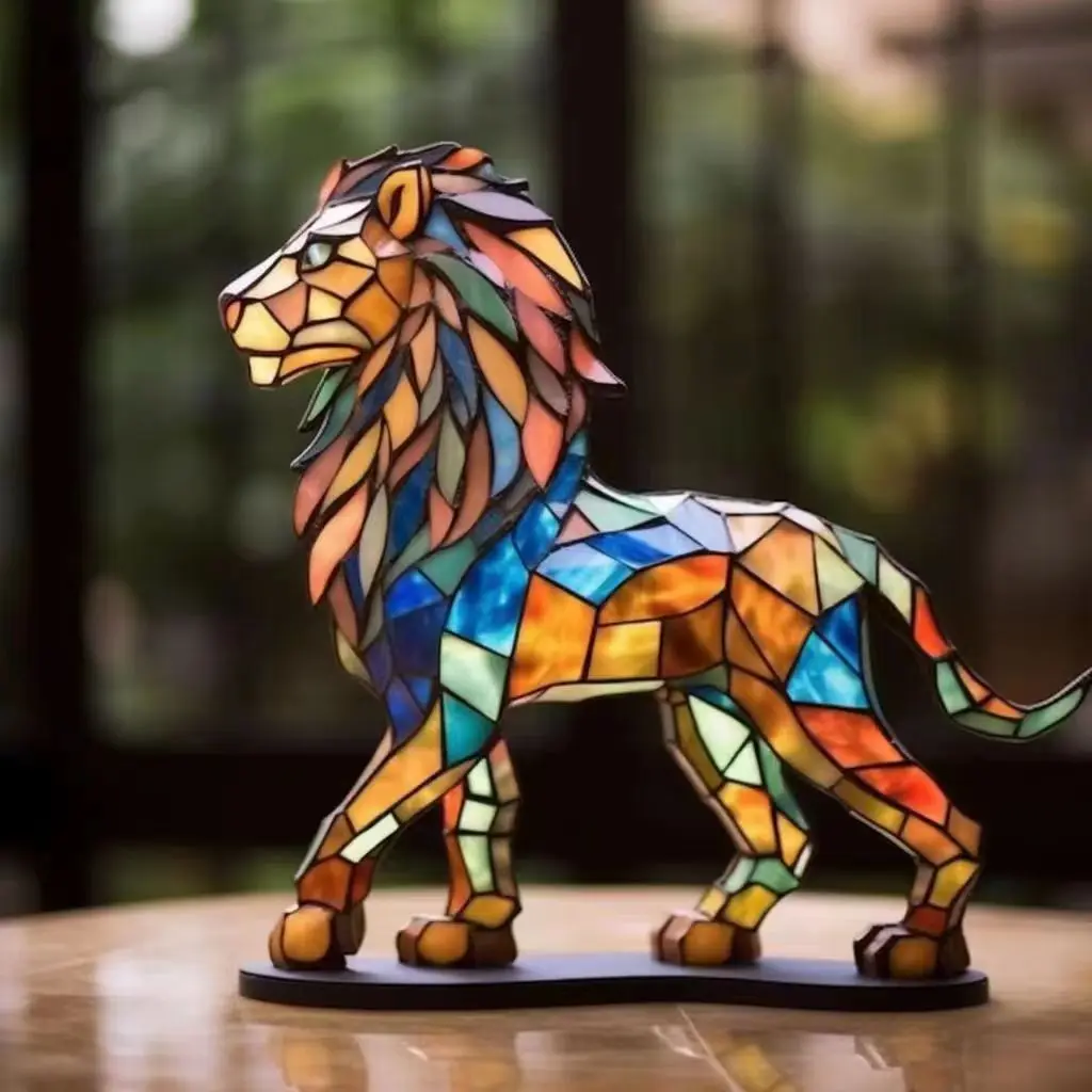 

Creative Wild Animal Ornaments Acrylic Colorized Lion Shape Art Desktop Table Ornaments Home Decoration Personality Crafts Gifts