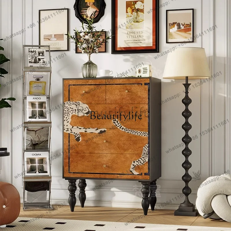 JJ -Medieval solid wood chest of drawers, high-end decoration in living room, high-footed lockers