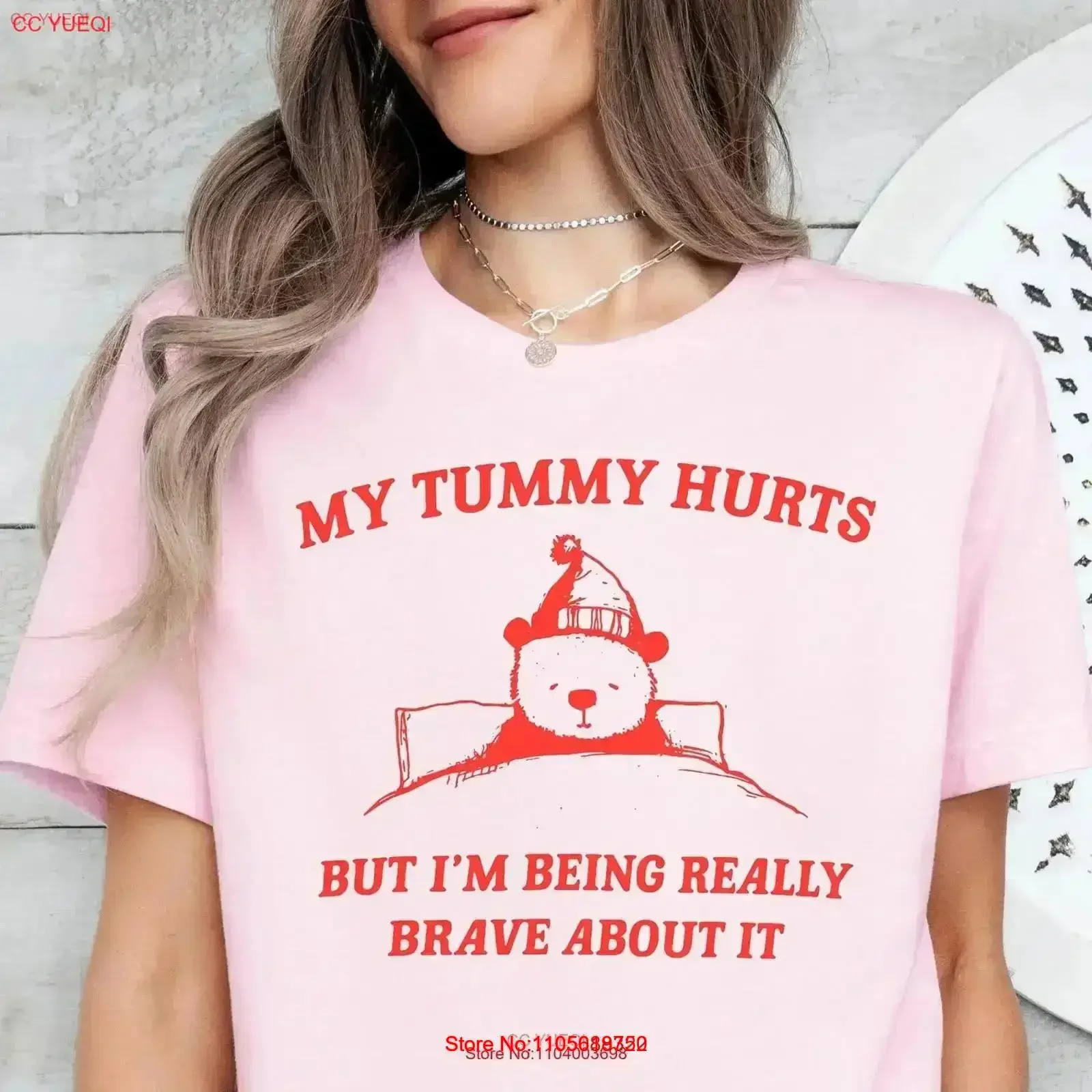 My Tummy Hurts But I'm Being Really Brave About IT T Shirt Funny Meme Retro Bear vintage Washed homme Versatile graphic Casual